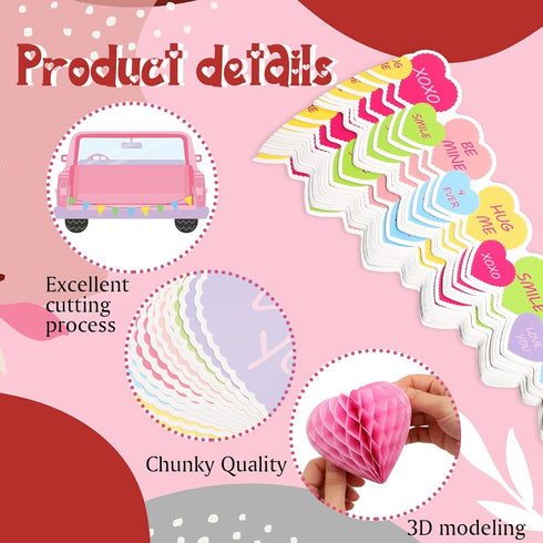 TaoBary 85 Pcs Valentine's Day Bulletin Board Set 3D Heart Honeycomb Owl Love Truck Bulletin Board Cutouts Valentine's Day Classroom Decorations f...