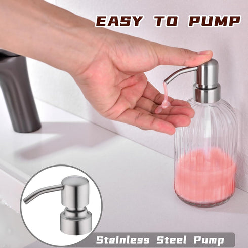 Glass Soap Dispensers for Kitchen and Bathroom, 16oz Heavey Glass Bottle, Stainless Steel Brushed Nickel Pump,Clear Glass Farmhouse Bathroom Soap ...