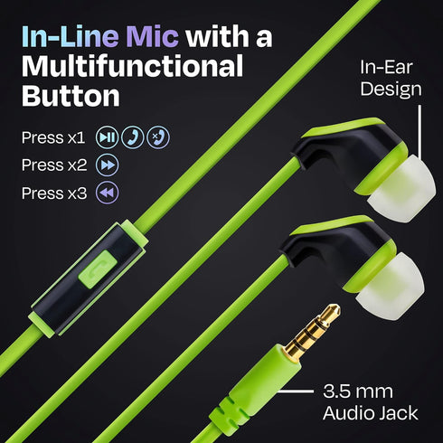 10x Multipack | Earbuds with Microphone, for Schools, Classroom, Libraries, Museums, etc., Wired in-Ear Earphones with Mic for Kids, Teenagers & A...