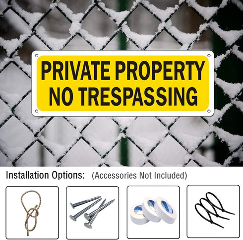 No Trespassing Private Property Sign Aluminum Metal for House Business Fence Simple Design (2 Pack, 10 x 3.5 inches)...