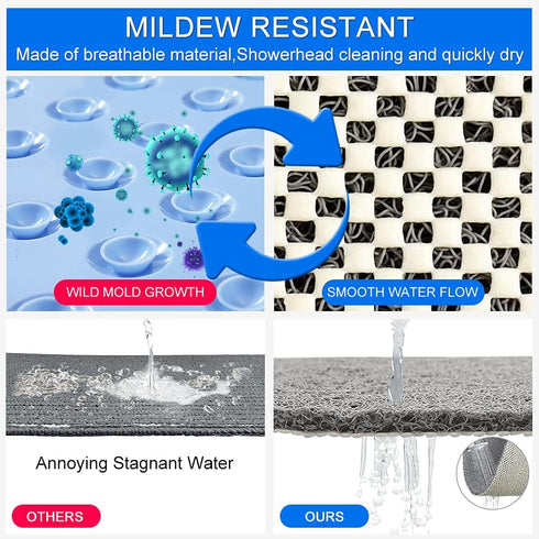Shower Mat Bathtub Mat Non Slip, 16x32 Inch, Upgraded No Suction Cup Soft Textured PVC Loofah Tub Mat with Drain for Wet Area, Quick Drying (Grey)...