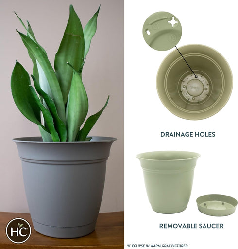 The HC Companies 8 Inch Eclipse Round Planter with Saucer - Indoor Outdoor Plant Pot for Flowers, Vegetables, and Herbs, Seafoam...