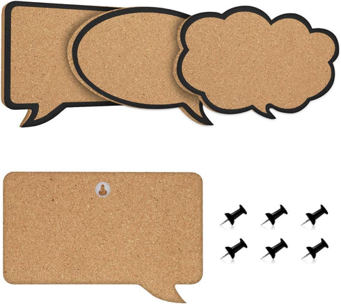 Navaris Cork Bulletin Board Set - 3X Pieces Cork Boards in Cute Decorative Speech and Thought Bubble Shapes with Push Pins for Kitchen, Home, Offi...