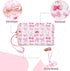Pink Bow Makeup Bag,Cute Cosmetic Travel Bag for Women Preppy makeup pouch Cherry Strawberry Pattern,Preppy Gift for Teen Girls,Portable Handle PU...