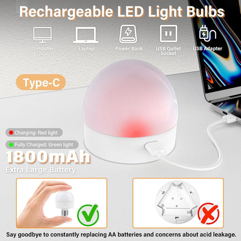 E12 Rechargeable Light Bulbs with Remote Control Timer and 15 Color Temperature,350LM,Removable Base,Magnetically,Battery Operated Light Bulbs,USB...