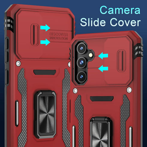 DEERLAMN for Samsung Galaxy S23 FE Case with Slide Camera Cover+Screen Protector(1 Pack),Rotated Ring Kickstand Military Grade Shockproof Protecti...