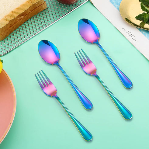 LIANYU 10-Piece Rainbow Children Silverware Set, Kids Forks and Spoons Silverware Set, Stainless Steel Toddler Utensils Flatware Set, Child Cutler...