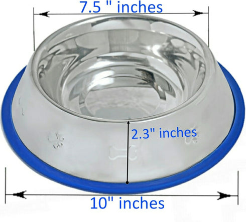 Set of 2 Etched Stainless Steel Dog Bowls, Easy to Clean with Non-Skid No-Tip Silicone Ring, Feeding Bowls for Dogs (2 Pak / 32oz Each Bowl)...