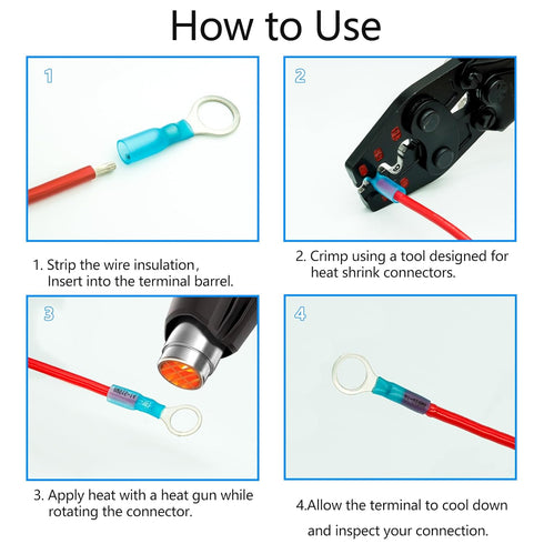Heat Shrinkable Ring Terminals - Marine Grade Ring Connectors - Waterproof Eyelet Type Wire Connectors Insulated Electrical Crimp Wire Terminals (...