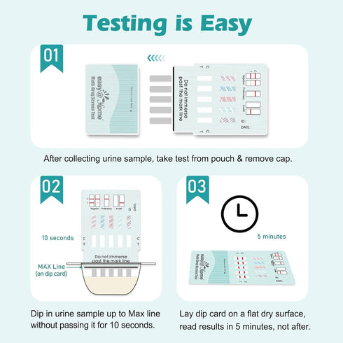 Easy@Home Multi-Drug Screen Test: 5 Pack Urine Drug Tests Kit, Testing BZO/COC/THC/MET/MOR/OXY/BAR/BUP/MTD/TCA, Instant Drugs Test Including Marij...