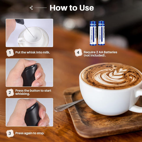 Electric Milk Frother for Coffee, Battery Powered Foam Maker, Mini Mixer and Coffee Blender, Handheld Milk Frother Wand, Birthday Gift for Boyfrie...