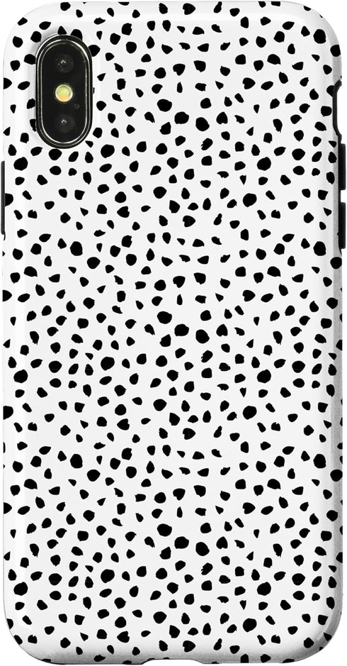 iPhone X/XS Popular Dalmatian Pattern, White w Brush Stroke Black Spots Case...