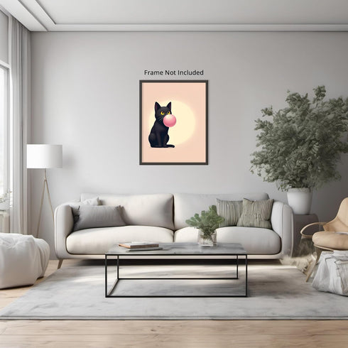Posterizer 1 pcs-Black Cat Bubblegum Modern Girly Decor-Art for Animal Lovers-Gift for Girls, Teens-decor for Girls, Teens Bedroom- unframed wall ...