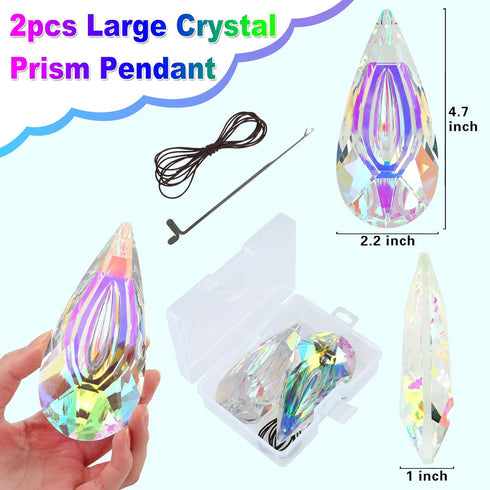 120mm Crystal Suncatcher, 2 Pack Large Prism Sun Catchers Windows Hanging Ornaments Rainbow Maker Pendant Indoor Outdoor Garden Chandelier Birthda...