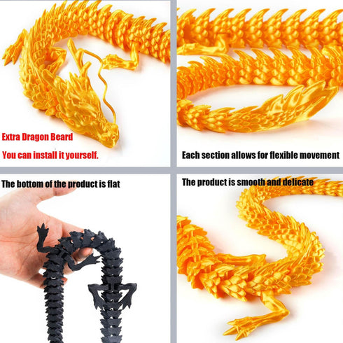 3D Printed Dragon - Articulated and Posable Toy for Car Decoration - Strikingly Realistic Dragon crystal Figure gifts (Gold)...