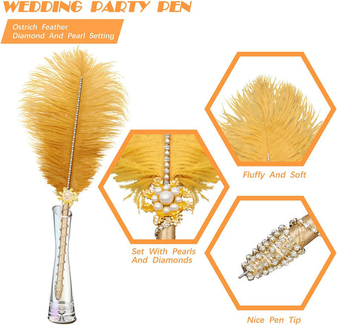 CROWN GUIDE Crystal Ostrich Feather Pen Quills for Wedding Guest Book Signing Nikkah 1920s Great Gatsby Reception Accessories Bridal Shower Party ...