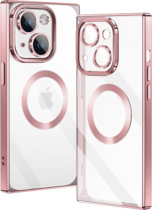 Jmltech for iPhone 14 Plus Case Magnetic Clear Square Edge Cute Transparent Silicone Soft TPU Luxury Plating Bumper Phone Case with MAGSAFE Chargi...