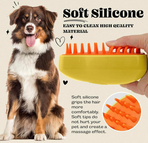 Pet Brush Steamer Comb for Cats and Dogs Multifunctional 3 in 1 USB Rechargeable Massage Hair Cleaning Grooming Steam Brush, yellow...