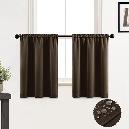 XTMYI Dark Brown Cafe Curtains for Kitchen Set of 2 Pack Insulated Waterproof Short Curtains for Bathroom Small Window,30 Inch Length,Espresso...