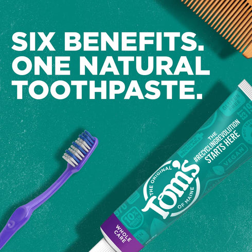 Tom's of Maine Whole Care Natural Toothpaste with Fluoride, Peppermint, 4 oz. 3-Pack (Packaging May Vary)...
