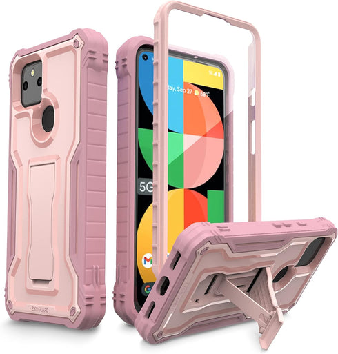 ExoGuard for Google Pixel 5A 5G Case, Rubber Shockproof Full-Body Cover Case Built-in Screen Protector and Kickstand Compatible with Google Pixel ...