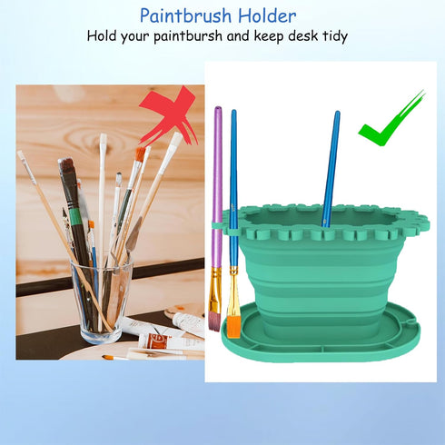 Paint Brush Cleaner Rinse Cup (All-in-One), Foldable Brushes Holder & Brush Cleaning Cup for Acrylic, Watercolor, and Water-Based Mediums, for Fin...
