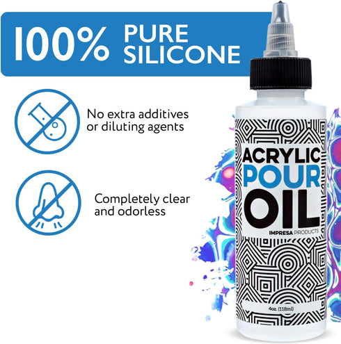 IMPRESA Acrylic Pouring Oil - 100% Silicone - Ideal Silicone Lubricant for Art Applications - Large 4 Ounces (Includes Pipette) - Made in The USA...