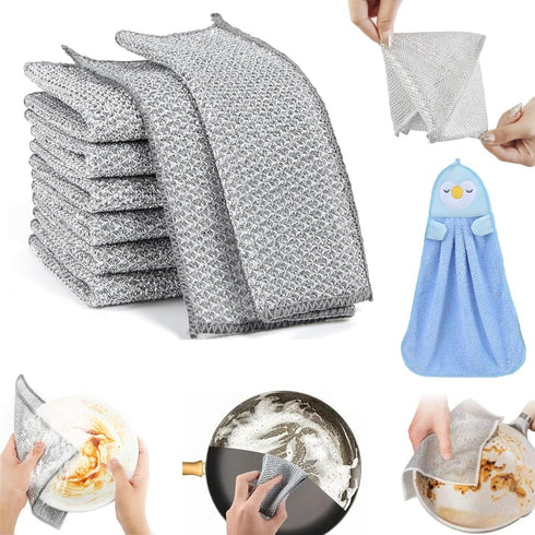 Usoway Double Layer Multipurpose Wire Dishwashing Rags for Wet and Dry, 12 Pcs Non Scratch Wire Dishcloth Scrubbing Wire Dishwashing Rags for Wash...