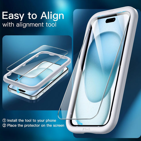 JETech Screen Protector for iPhone 15 Plus 6.7-Inch with Camera Lens Protector, Easy Installation Tool, Tempered Glass Film, HD Clear, 2-Pack Each...