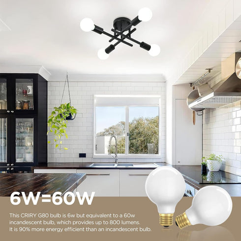 G25 Dimmable LED Globe Light Bulbs 60 Watt Equiv, 6W 5000K Daylight Bathroom Vanity Light Bulbs, G80 Large Edison Round LED Light Bulbs for Sputni...