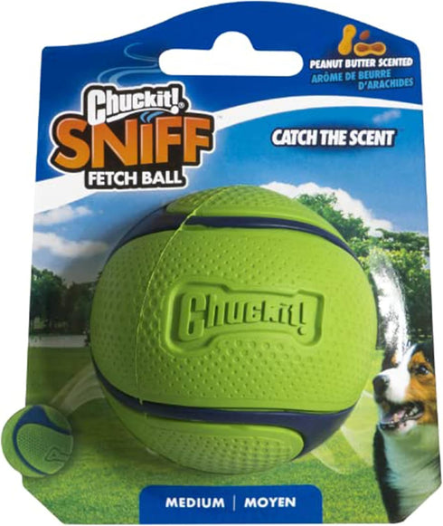 Chuckit! Sniff Ball Dog Toy, Durable High Bounce Peanut Butter Scented Rubber Dog Ball Fetch Toy, Medium, 1 Pack...