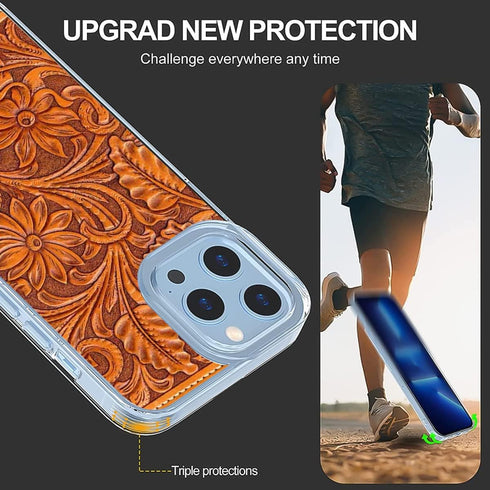 Pure Clear Anti-Scratch Case for iPhone 15 Pro Max Case Print Tooled Prints Brown Leather TPU Phone Case for Men Women Girl boy Funny Living Gift...