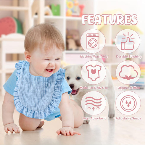 12 Piece Baby Muslin Bibs Bandana Drool Bibs for Boys and Girls Soft Adjustable Baby Bibs Cotton Teething and Drooling Bibs for Baby Toddler Infan...