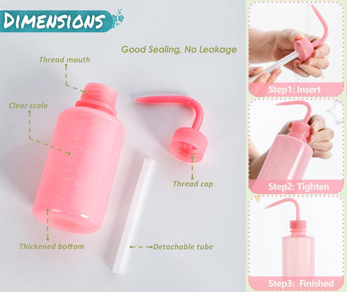 Melphoe 2Pcs 250ml 500ml Tattoo Wash Bottle, Plastic Squeeze Medical Lab Washing Bottle, Succulent Watering Can, Lash Water Bottle, 750ml, Pink...