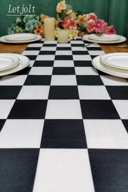 Table Runner Black and White Checkerboard Racing Theme for Anniversary Runner Dinner Parties Supplies Birthday Wedding Summer Outdoor Party Decora...
