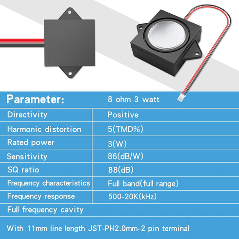 MakerHawk Arduino Speaker - 2pcs 3W 8 Mini Speaker, Full-Range, JST-PH2.0mm-2 Pin Interface, 3.3V-5V...