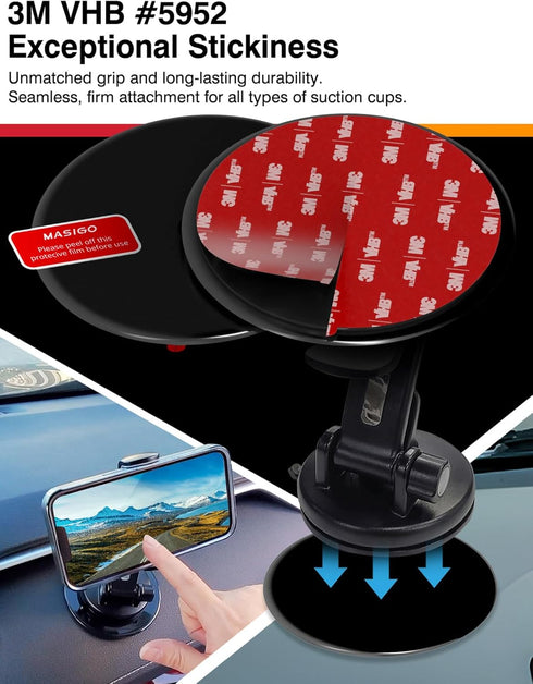 3M VHB Adhesive Dashboard Mounting Disk Set for Suction Cup Car Mounts - 3.74 inch (95mm) Wide, Ensures Secure Hold for Phone Holders, GPS, Dash C...