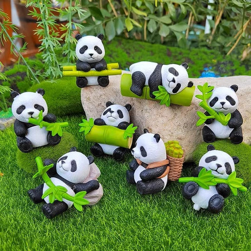 8Pcs Miniature Panda and Bamboo Figurines Mini Panda Figures Resin Cake Toppers for DIY Fairy Garden Dollhouse Bonsai Craft Moss Landscape Birthda...