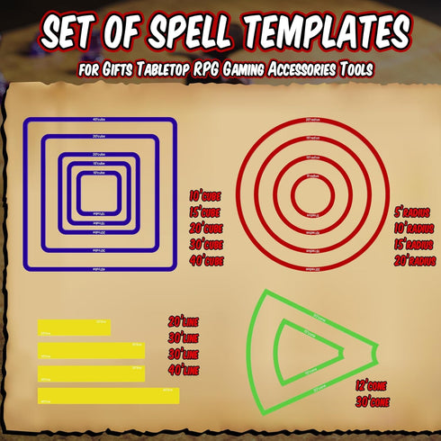 15 Pcs Spell AOE Damage Template Translucent Acrylic Area of Effect Spell Templates Set Include 5 Cube 4 Circle 2 Cone 4 Line Templates for Gifts ...