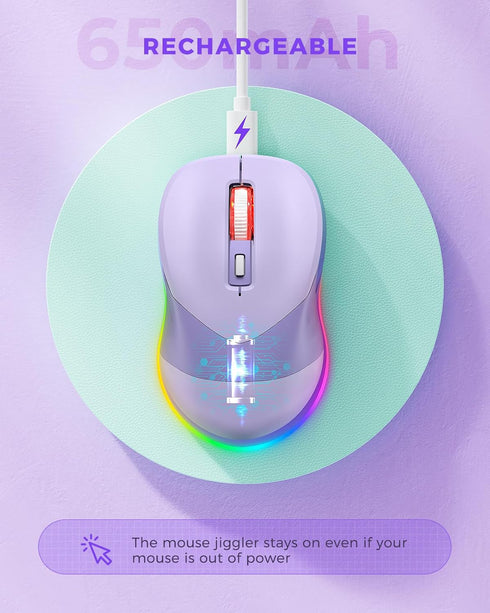 PEIOUS Wireless Mouse, Jiggler Mouse for Laptop - LED Mouse Rechargeable Computer Mice Mouse Mover Undetectable Random Movement with On/Off Button...