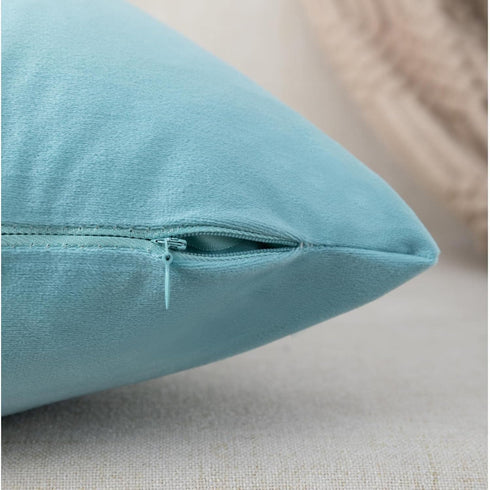 ZLINA Set of 2 Velvet Decorative Throw Pillow Covers Aqua Green White Patchwork with Gold Leather Pillow Covers 18 × 18 Inch Cushion Covers Decor ...