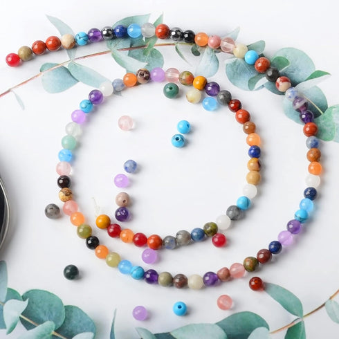 4mm Natural Mixed Materials Gemstones Beads Tiny Spacer Round Loose Beads Jewelry Making KIT with Thread and Needles 600 PCS(24 Natural, 4mm)...