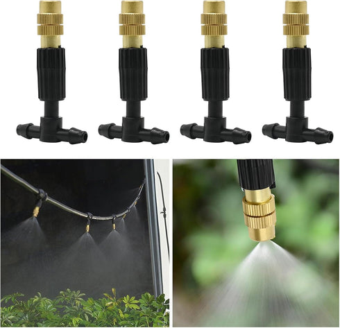 3-Way Atomizing Nozzle with Drip Irrigation Connector Irrigation Nozzle for 1/4-inch Drip Tubing Brass Misting Nozzles Tees for Gardens, Irrigatio...