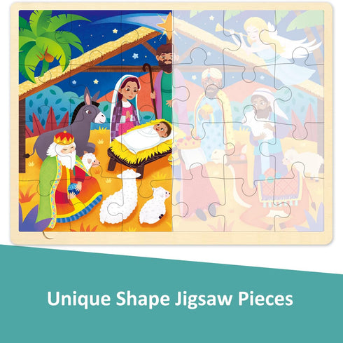 Wooden Nativity Puzzle for Kids 3 Year Old, 24 Piece Puzzles for Kids Ages 3-5 with Puzzle Tray, Nativity Set Christmas Wooden Jigsaw Puzzle for T...