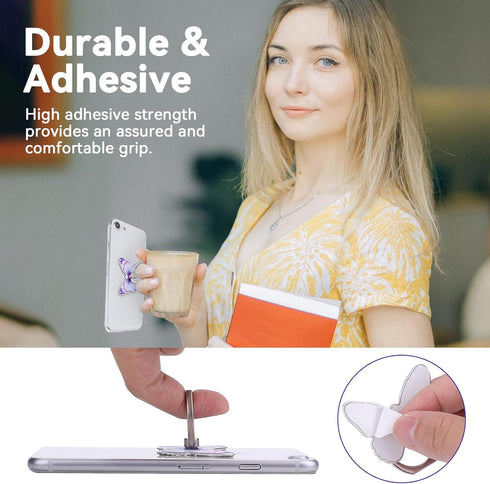 3PCS Phone Ring Holder, Butterfly Painted Pattern Metal Stand 360° Rotation Phone Finger Ring Stand, Cell Phone Finger Kickstand Grip Compatible w...