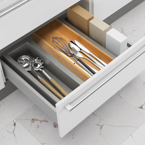 Bamboo Drawer Organizer - Kitchen Drawer Utensil Organizer Office Supplies Desk Organizer Makeup Silverware Tray Flatware Organization 12"*4"*2"...