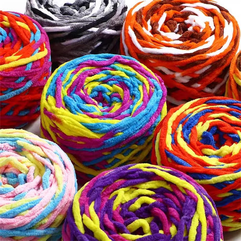 Multicolor 190g/ball Chenille Knitting Yarn Soft Ice Strip Line Cotton Yarn DIY Wool Yarn for Hand Knitting Scarf Thick Wool Yarn......