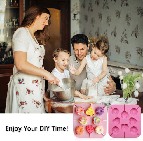 2Pcs Love heart Lollipop Candy Molds 8-Cavities Food Grade Heart Silicone Lollipop Molds Chocolate Hard Candy Molds including Heart, Round with 40...