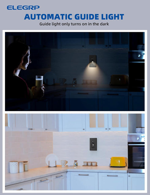 ELEGRP GFCI Outlet w/Nightlight, 20 Amp Self-Test GFI Electrical Outlet w/Thinner Design, Tamper Resistant GFCI Receptacle, Ground Fault Receptacl...