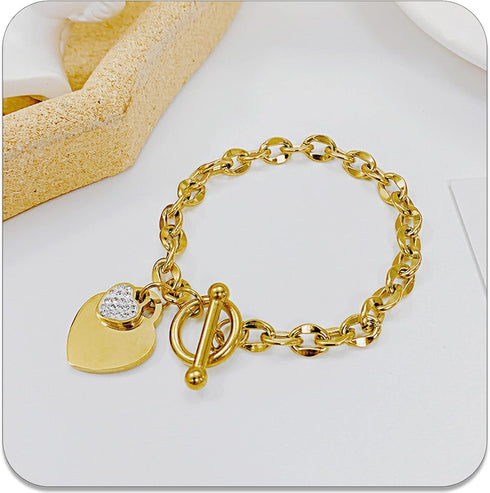 PEAS Fashion Jewelry Bracelet Stainless Steel Heart Link Chain Bracelet...